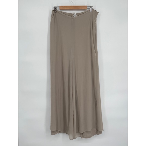 Wynne Layers Sz L Wide Leg Palazzo Pants Elastic Waist Flowy Gauze Neutral Beige - Picture 1 of 11